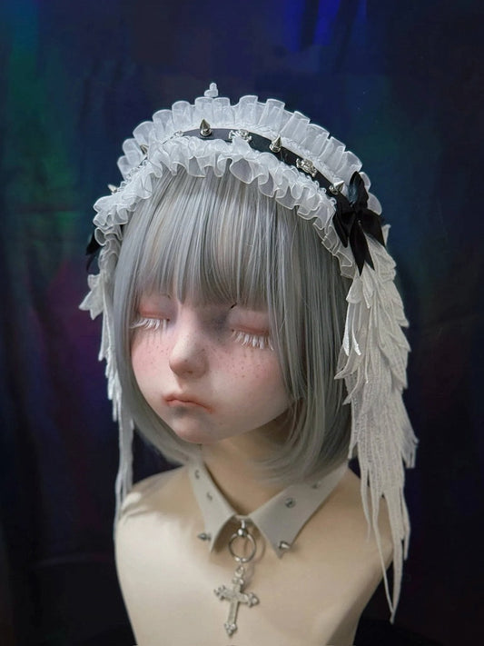 Dark Wing Strap with Style Leather White Angel Black Alternative Hairband Rivet