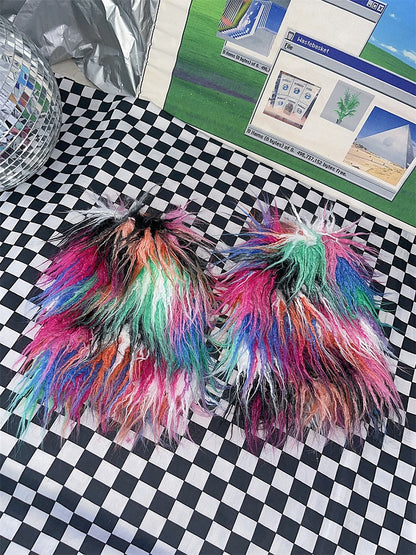 Bunte zottelige Beinwärmer aus Kunstpelz