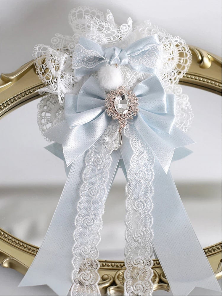 Hair Sweet Blue Dual-Use White Style) (Brooch Clip) Lace (Elegant Jeweled Accessory Bow Soft Fish-Mouth