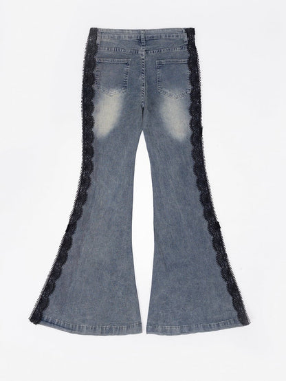 Trim Jeans Lace Blue Bittersweet Detail Flare Glamorous Side Silhouette Lace-up