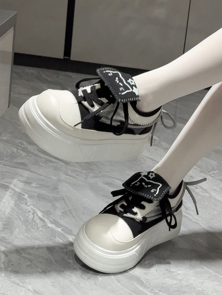 Cat Sole Daily with Lace-up Themed Kawaii Black Closure Sneakers 4.5cm Platform
