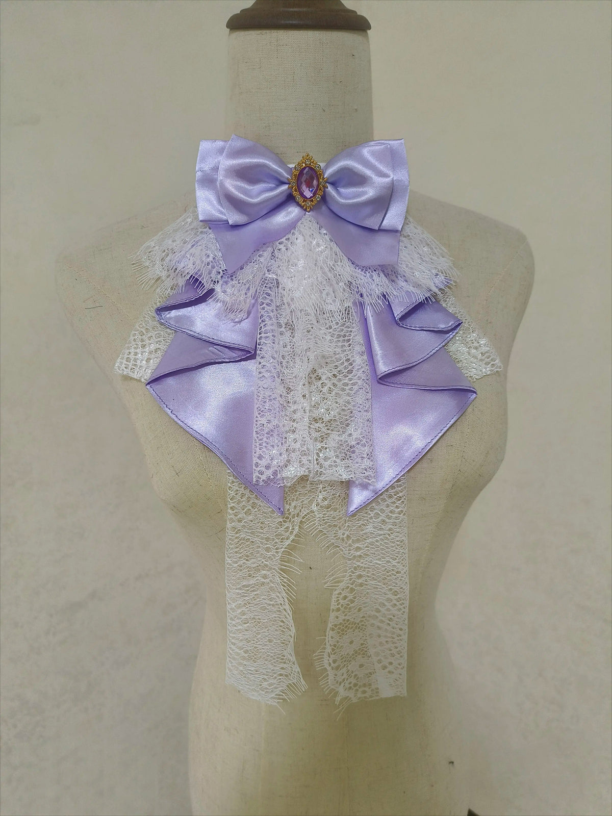 Light Purple bow neck accessory with pale lace layers