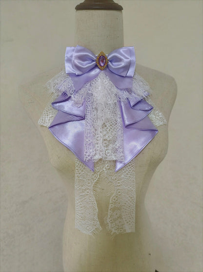 Light Purple bow neck accessory with pale lace layers