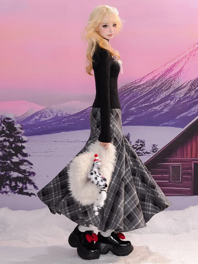 ブラック＆グレーのカラーブロックベアアップリケルーズカーディガン