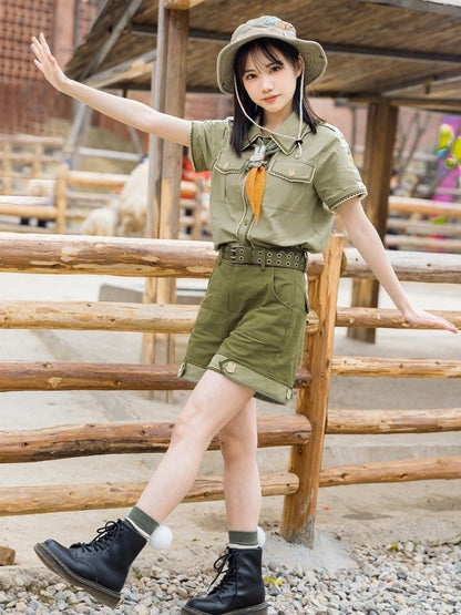 グリーン王子のウエストベルト付きファッションショーツ