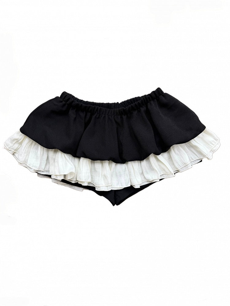 Black & White Ruffle Mini Skirt with Built-In Shorts - Damn Girl