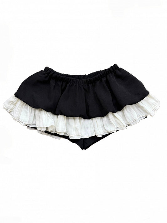 Black & White Ruffle Mini Skirt with Built-In Shorts - Damn Girl