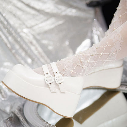 Süße Riemen Weiß Plattformen Schnalle PU Lolita Dual mit
