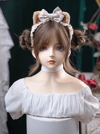 Gewellte 71CM braune Air-Perücke mit Pony und Länge