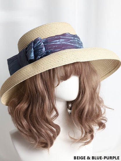 Wide-brim Satin Ribbon Options Hepburn-style 11 Lolita Color Straw Hat