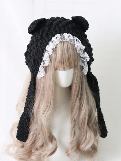 Colors Knitted Lolita Hat Ear - Kitty trimmed Sweet Lace 5