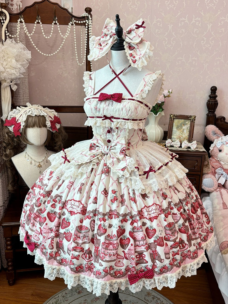 und Lolita-Rock mit süßem Erdbeerpullover und Teddy-Print