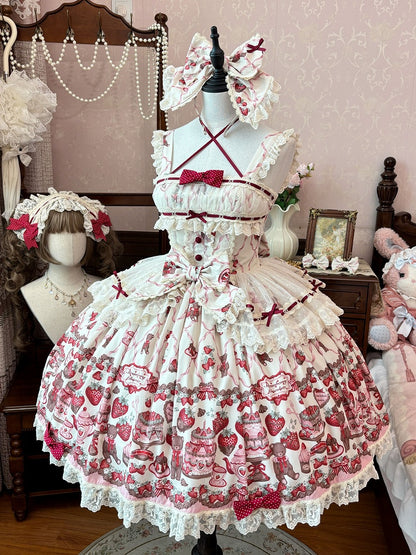 und Lolita-Rock mit süßem Erdbeerpullover und Teddy-Print