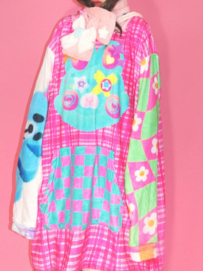 Print Cartoon Dress Plaid Floral Hooded And Oversized Y2K Colorful Pattern