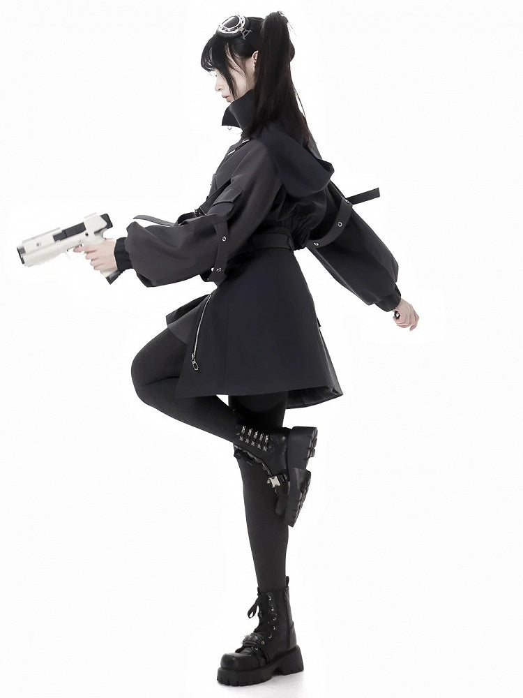 ブラックバックルストラップサイバーパンクスカート