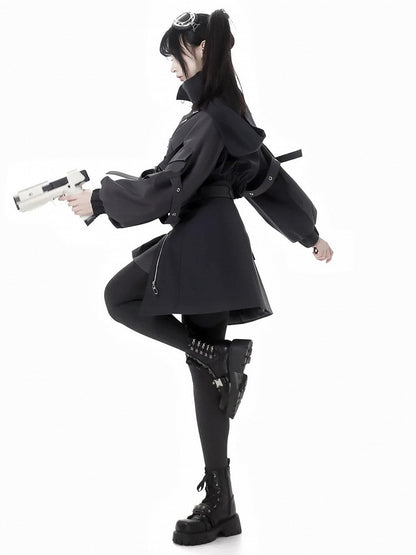 ブラックバックルストラップサイバーパンクスカート