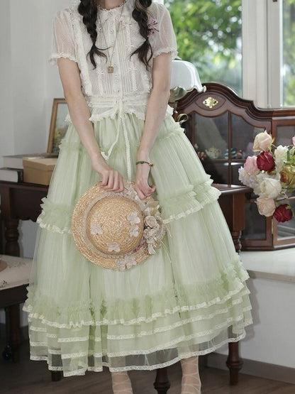 Elegant Lace Trim Tiered Underskirt - Tiny Garden