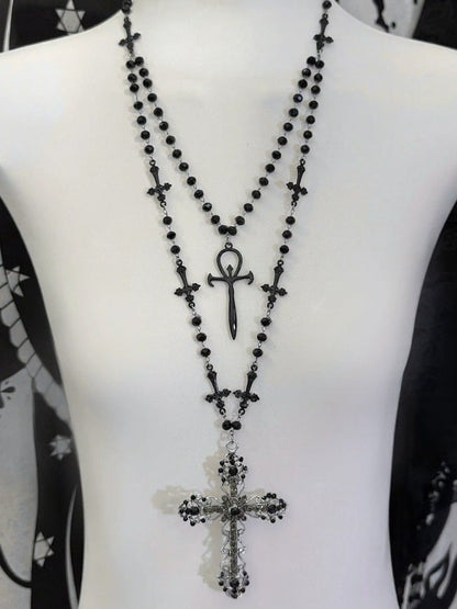 Layered Cross Necklace with Beaded Details - Boobi Shop