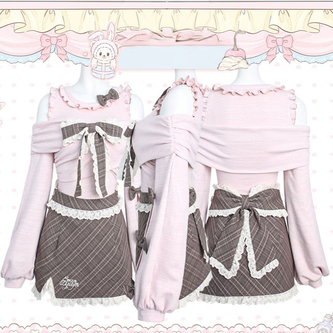 Bodycon Skirt Trim Lace Plaid Brown with Accents