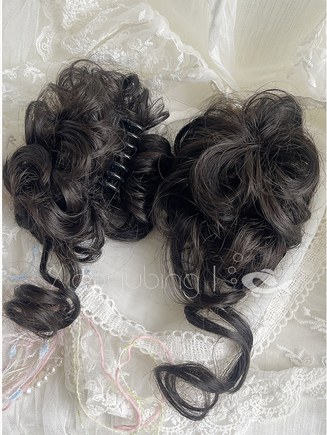 Bob Air Bangs Ponytails Wigs 22cm Two Black Curly + Claw With Cut