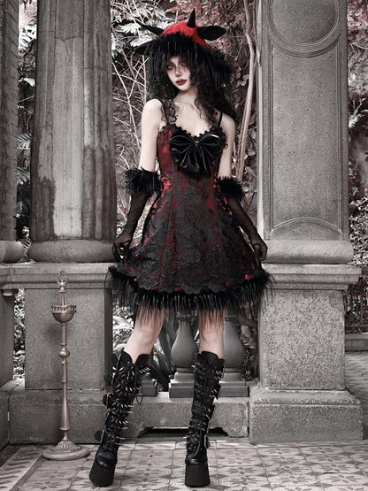 Rotes neues Kleid PU Big Bow Mieder Goth Vampir Spaghettiträger Kleid