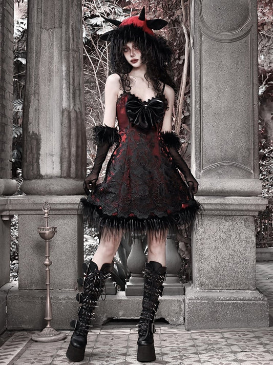Rotes neues Kleid PU Big Bow Mieder Goth Vampir Spaghettiträger Kleid