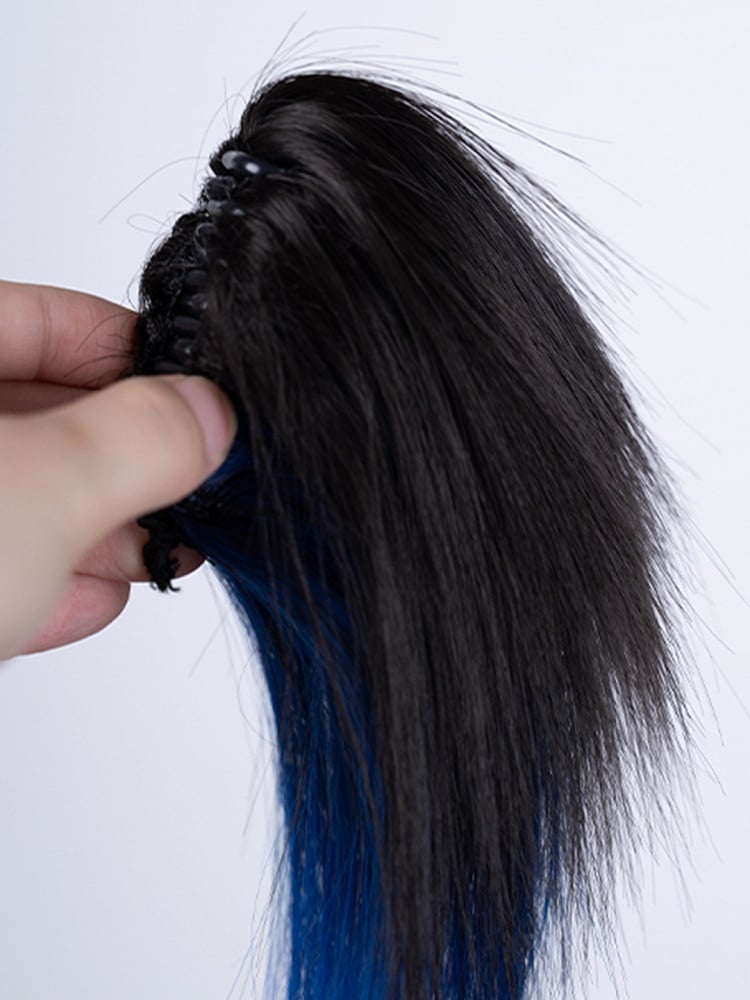 Highlights Ponytails Claw-Clip and Detachable Blue Black Wig with Synthetic