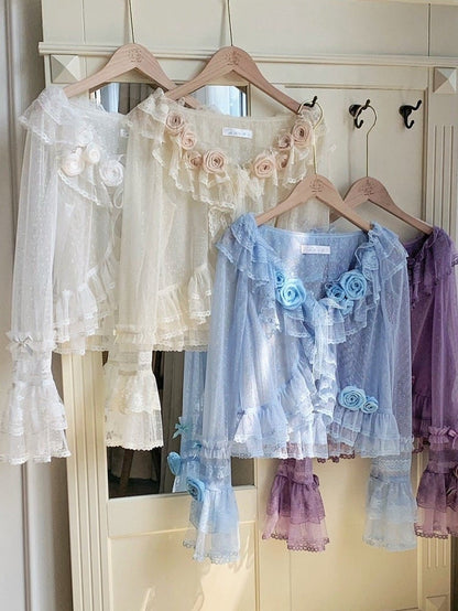 Rose Black White Brooch / Blue Purple Beige