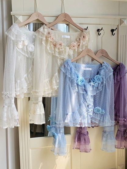 Blau Lila Weiß / Schwarz Brosche Beige Rose