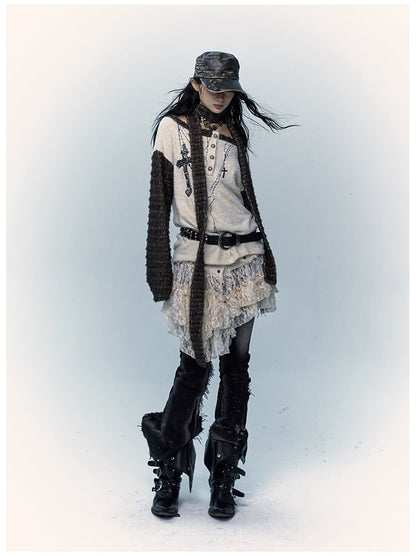 Off-Shoulder Cross Apricot Top mit Schal