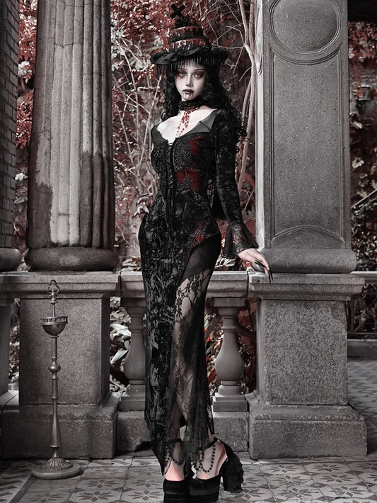 Wings and Shaped Vampire Romantic Dress Neckline Velvet Lace Mermaid Goth Bat
