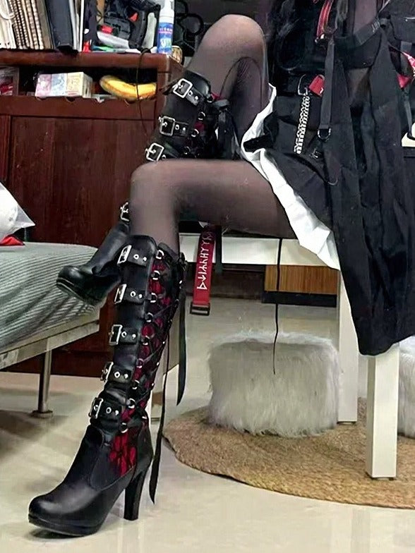 Gothic Lace-up Buckle High Boots - September