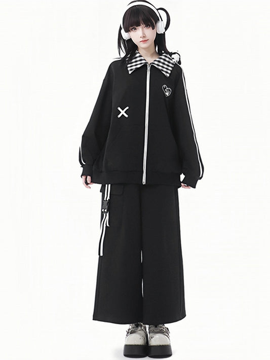 Schwarze Hose mit weitem Bein und elastischer Taille