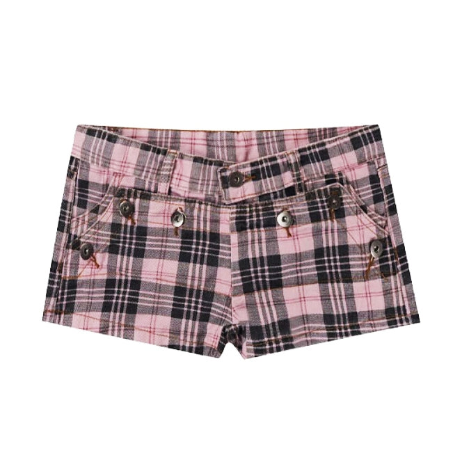Karierte Bittersüße Shorts Denim SchwarzPink Muster Y2K