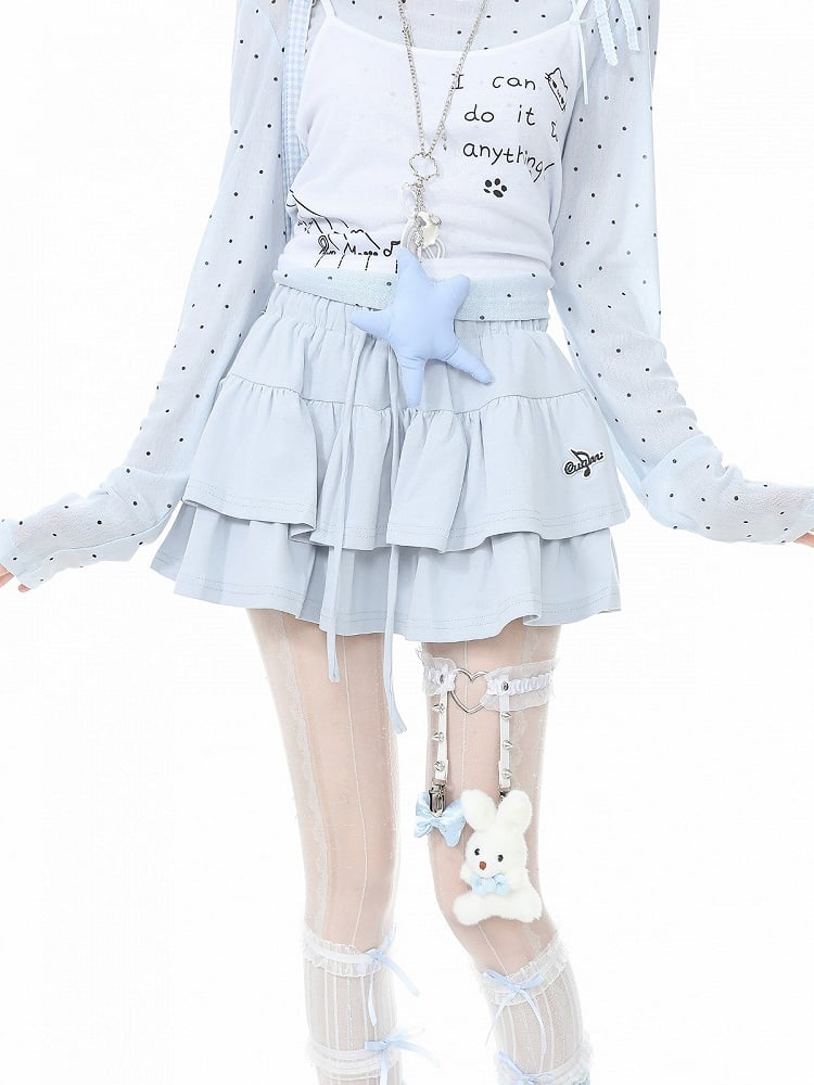 Blue Tiered Ruffle Skirt with Embroidery - Languid Park
