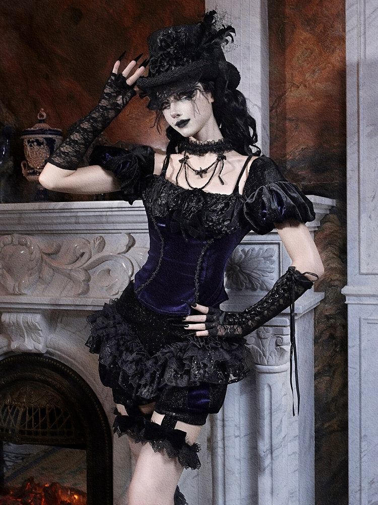Lace Shorts with Black and Bloomer Garters Goth Ruffles Detachable Purple Low-Waist