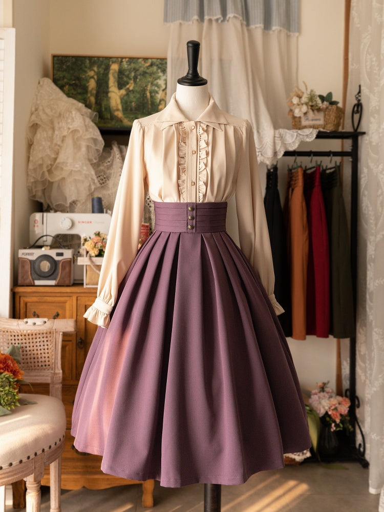 Lolita High-Waisted Pleated Skirt with Lace-Up Back in Dusty Purple