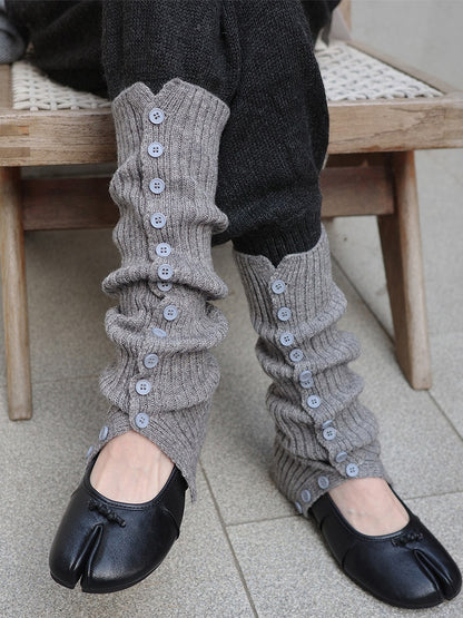 Slouchy Leg Knit White Warmers Gray Button-Detail /