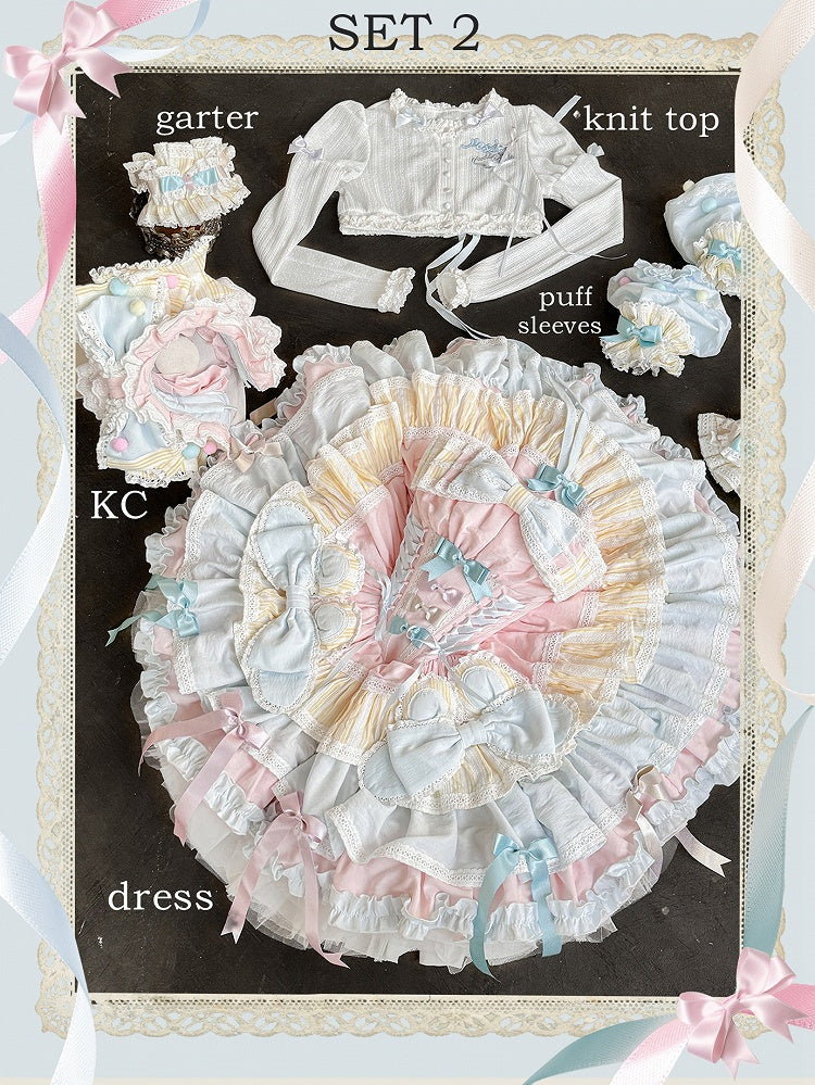 Pink and Blue Sweet Princess Puffy Tiered Ruffle Skirt Boning Dress