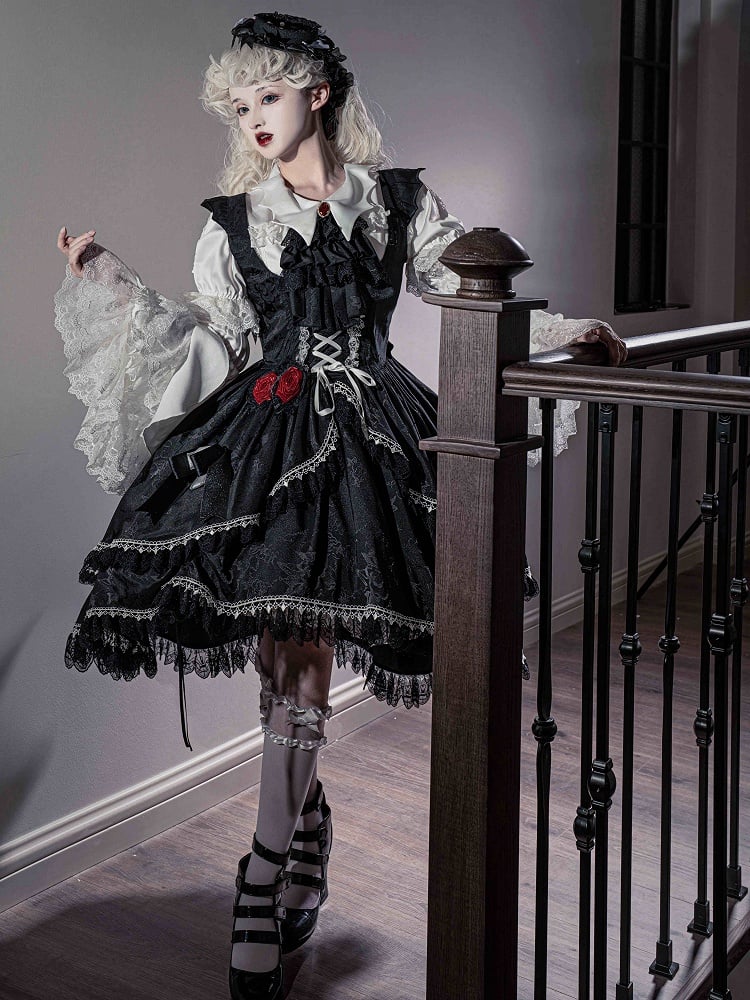 Skirt Straps Dress Bat Gothic Black Lolita Shaped Wing High-low Shoulder