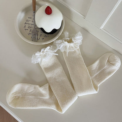 ホワイトロリータ リボン結び レースカフスカーフソックス