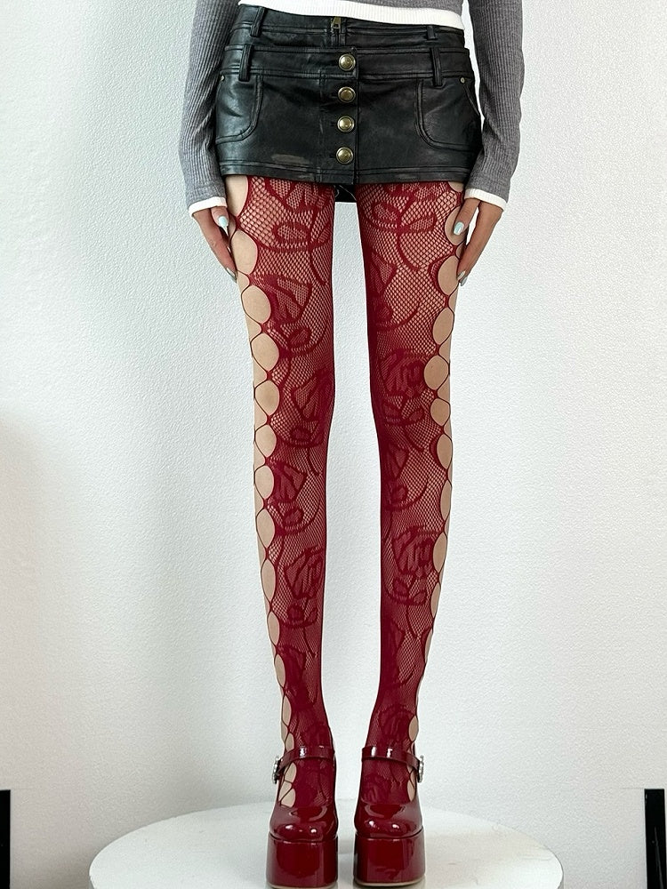 7 Optionen Farbe Y2K Cut-out Design Strumpfhosen Details Floral