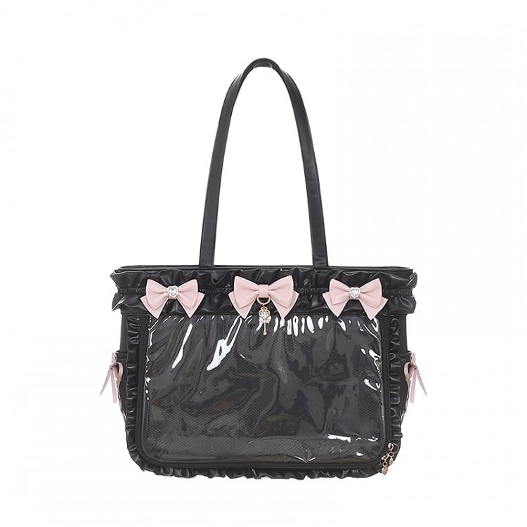 Jirai Blue Leather Capacity in Decor with Large PU / Black Ita Light Multiple - Pink Kei Bag Bow