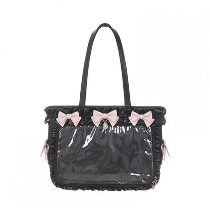 Jirai Blue Leather Capacity in Decor with Large PU / Black Ita Light Multiple - Pink Kei Bag Bow