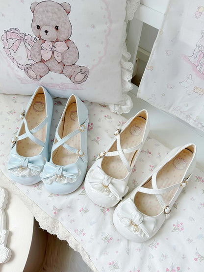 Lolita Snap Janes 2.5cm with Heart-shaped Crisscross Straps Low-heel Sweet Mary Blue