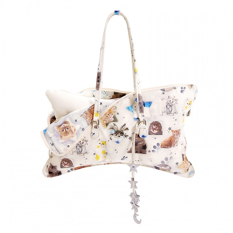 ベージュ/ブラック スターストラップ ピローシェイプ クロスボディ