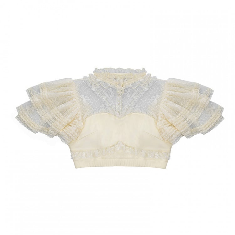 Sheer Beige Lace Butterfly Blouse - With PUJI