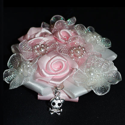 Beaded Design PinkWhite Hairclips Skeleton Charm Floral Wing And Decorated