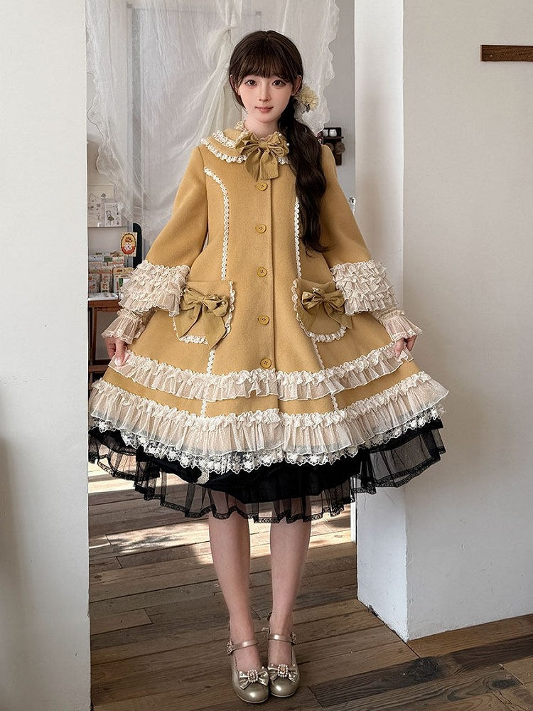 Ruffled Winter Bow Sweet with Accents Lolita Lace and Details Ginger Coat
