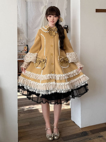 Ruffled Winter Bow Sweet with Accents Lolita Lace and Details Ginger Coat